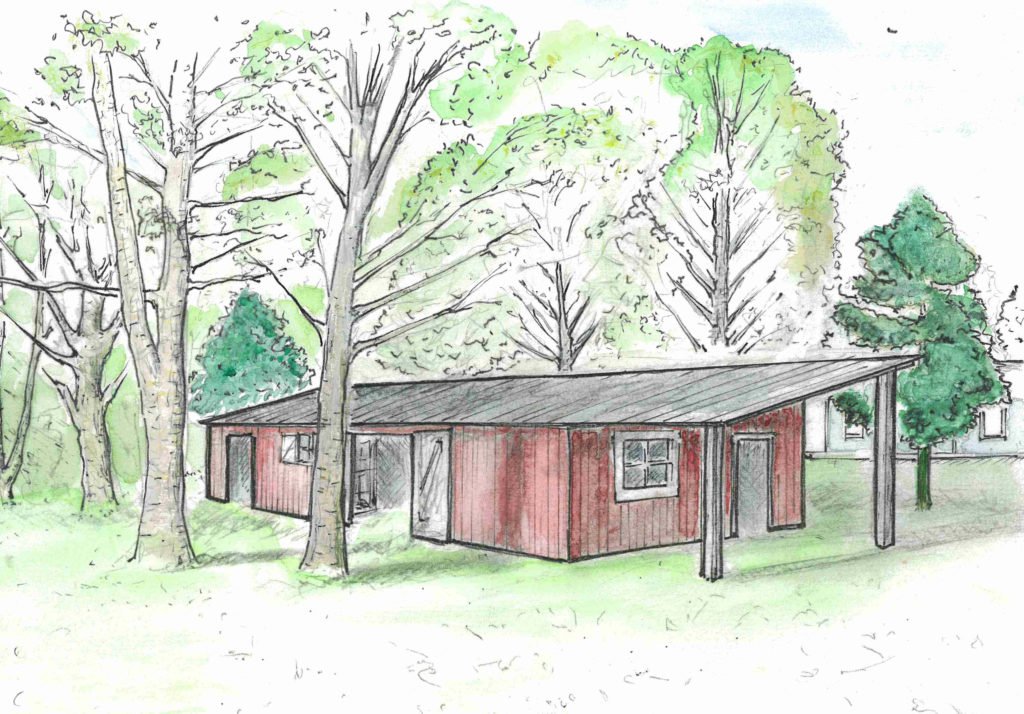 A perspective drawing with watercolor illustrates recommended renovations to the barn. Photo by Faren Worthington & Oliver Osnoss