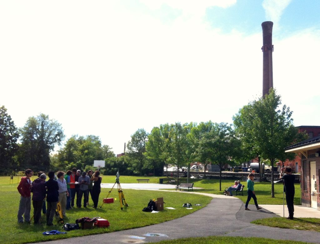 Surveying class in the park adjacent to Mill180.