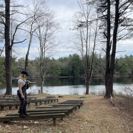 Conway student doing site analysis work on a spring project site.