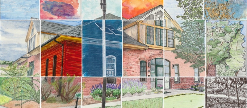 Collage of the Coach House done by class of 2022 students